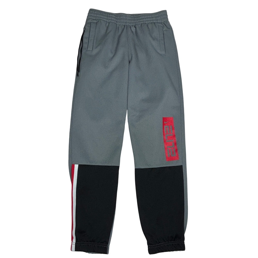 Nike Elite Dri-FIT Boys XL Grey Black Red Basketball Jogger Pants Standard Fit